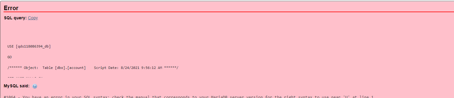 導(dǎo)入phpmyadmin的時候報錯了