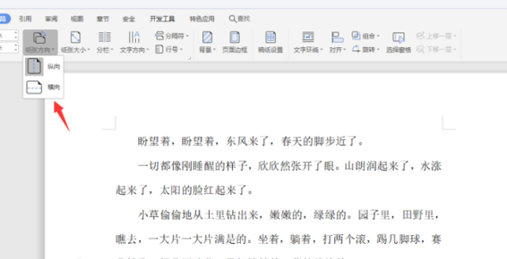 如何使用WPS中word設置橫向頁面？