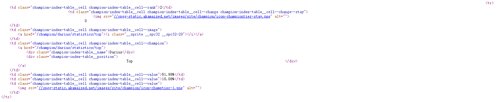 Python爬取OPGG上英雄聯盟英雄勝率及選取率信息的操作