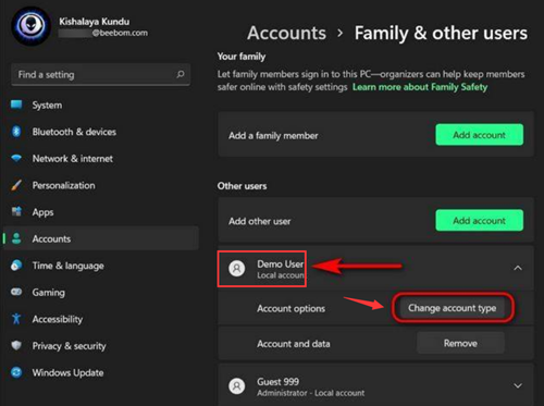 Win11如何切換賬戶類型？Win11切換賬戶類型的方法