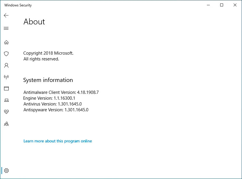 怎么知道Win10電腦中Microsoft Defender版本?