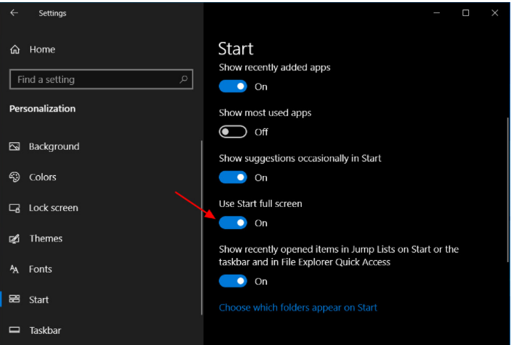 Win10開始菜單怎么設置全屏顯示？