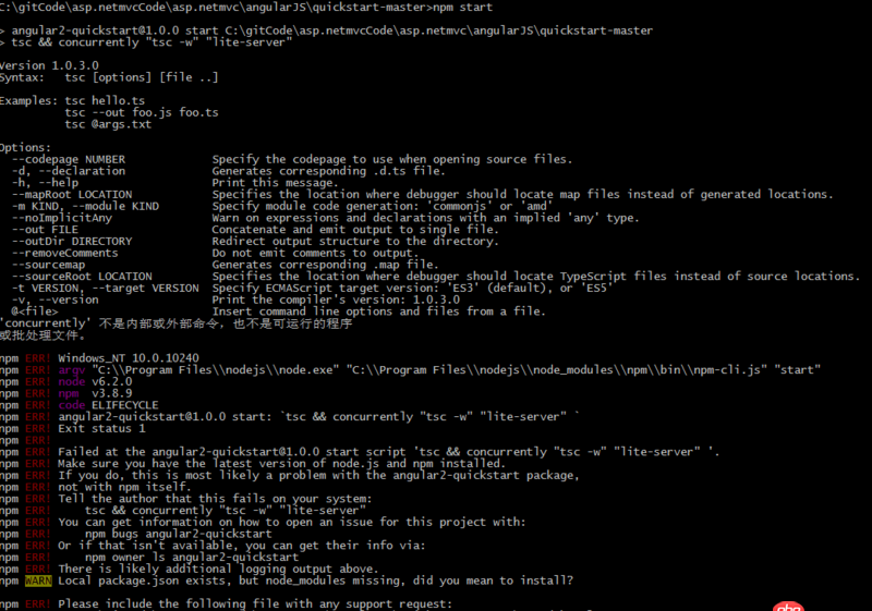 angular.js - angularjs官網Demo quickstart-master在win10系統中啟動時報錯