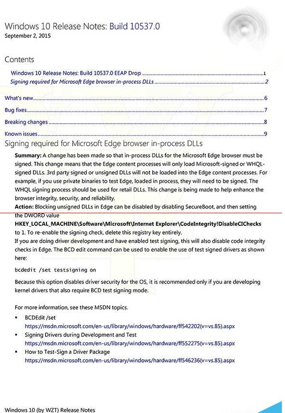Win10 10537預覽版更新日志曝光 IE11不再支持EdgeHTML