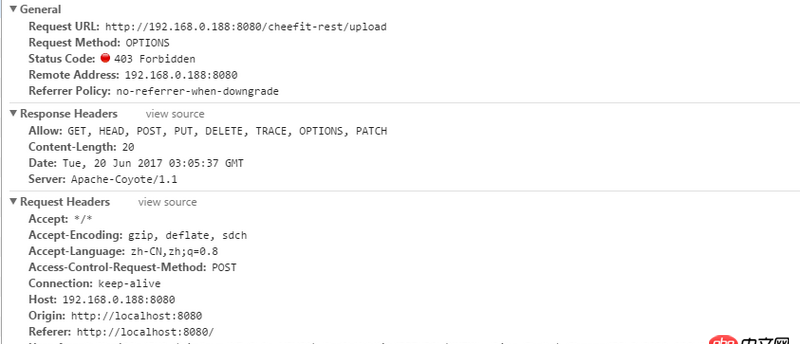 javascript - vue+iview upload傳參失敗 跨域問題后臺已經解決 仍然報403,這是怎么回事啊?