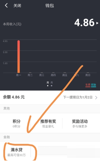 在滴滴出行APP里車主申請滴水貸操作過程