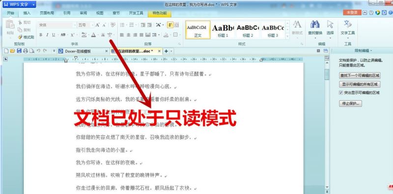 WPS中文字設置只讀文檔具體流程