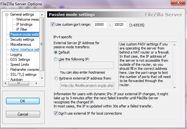 FileZilla Server配置被動傳輸模式