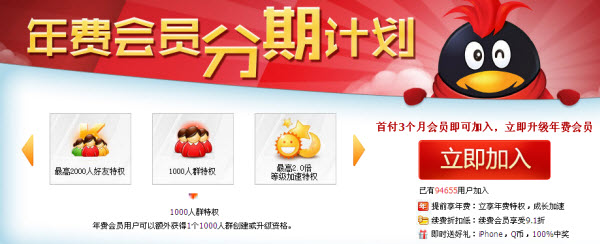 QQ年費會員分期計劃100%中獎