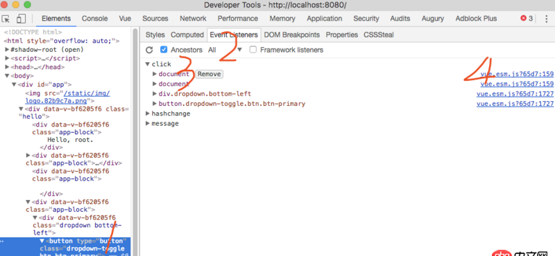 javascript - 如何在瀏覽器如chrome中審查元素時查看某個元素綁定的Vue方法?
