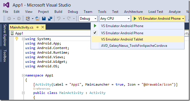介紹 Visual Studio 的 Android 模擬器