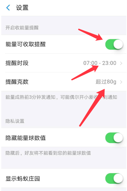 支付寶APP設置能量可收取提醒的操作教程