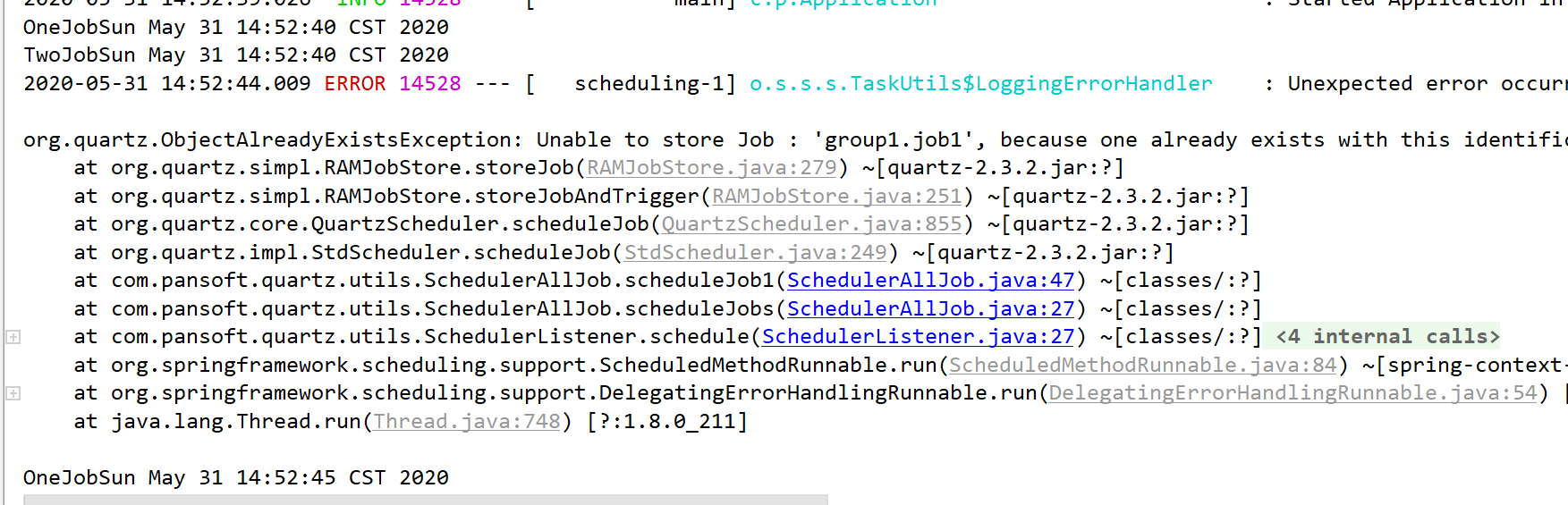 Springboot整合quartz產(chǎn)生錯誤及解決方案