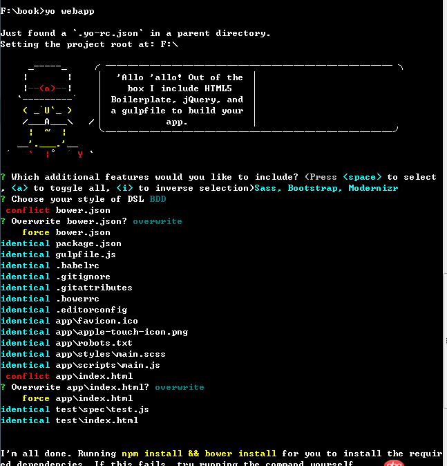 node.js - yo webapp構建項目時報錯了，如圖