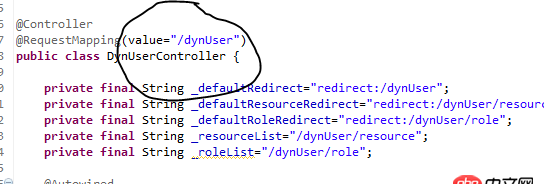 java - 如圖，jsp頁面的form中的action是怎么映射到這個位置的？為什么不寫dynUser就可以映射到save？