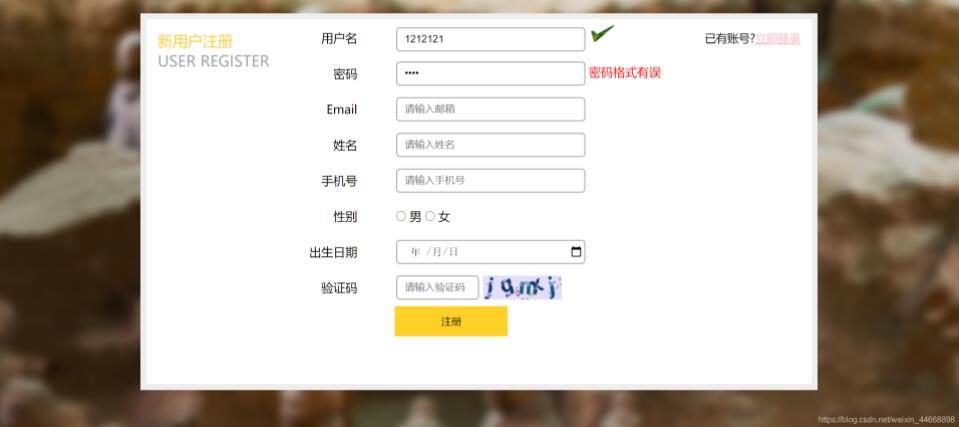 JS、CSS和HTML實(shí)現(xiàn)注冊(cè)頁(yè)面