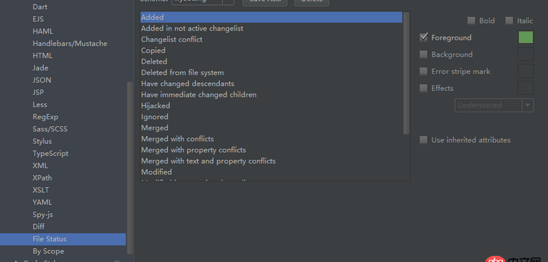 git - webstorm窗口中左側列表的文件名顏色怎么修改