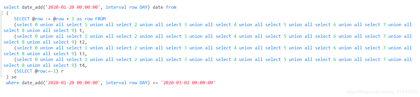 mysql獲取指定時間段中所有日期或月份的語句(不設存儲過程,不加表)