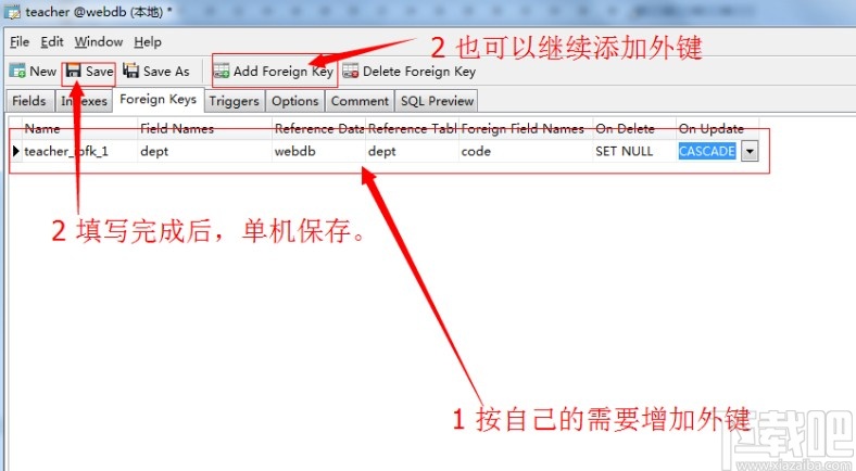navicat for mysql創建外鍵的方法