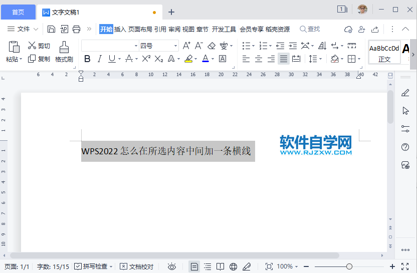 WPS2022怎么在所選內容中間加一條橫線