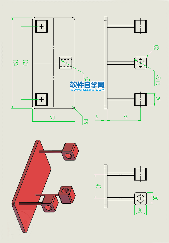 反向關節機構用SolidWorks建模并裝配