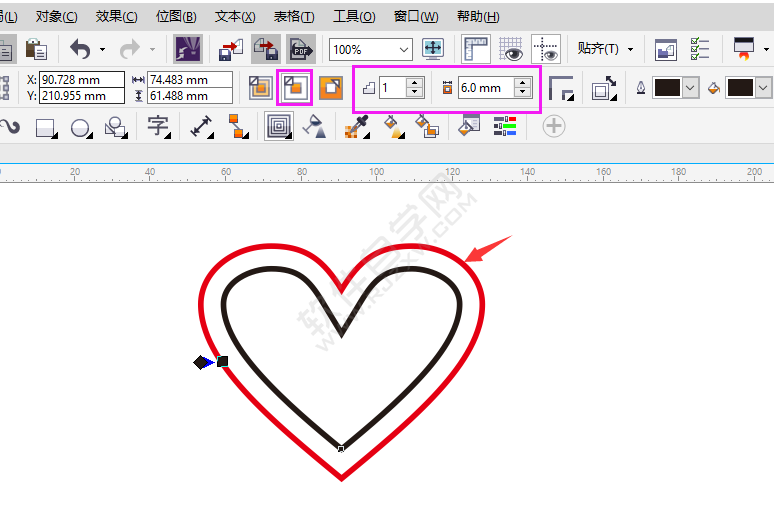 cdr輪廓線怎么向內(nèi)