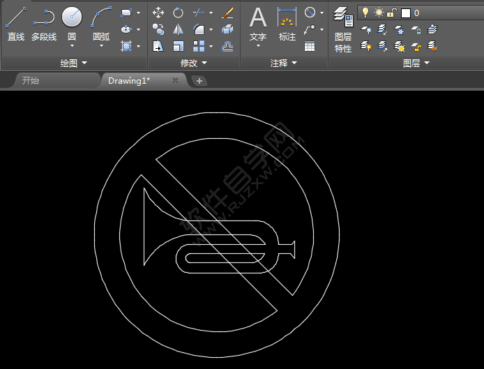 CAD里面怎么畫禁止鳴喇叭圖標