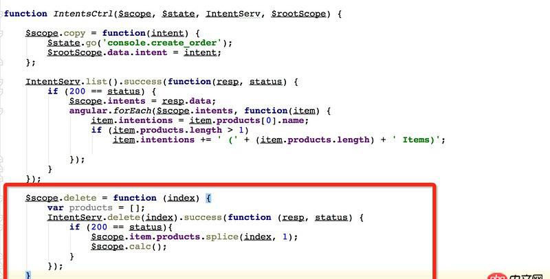 angular.js - 我該怎么寫這個delete函數(shù)呢？ 我現(xiàn)在寫成這樣了，但是只能刪除頁面的item，不能把刪除的部分傳給服務(wù)器