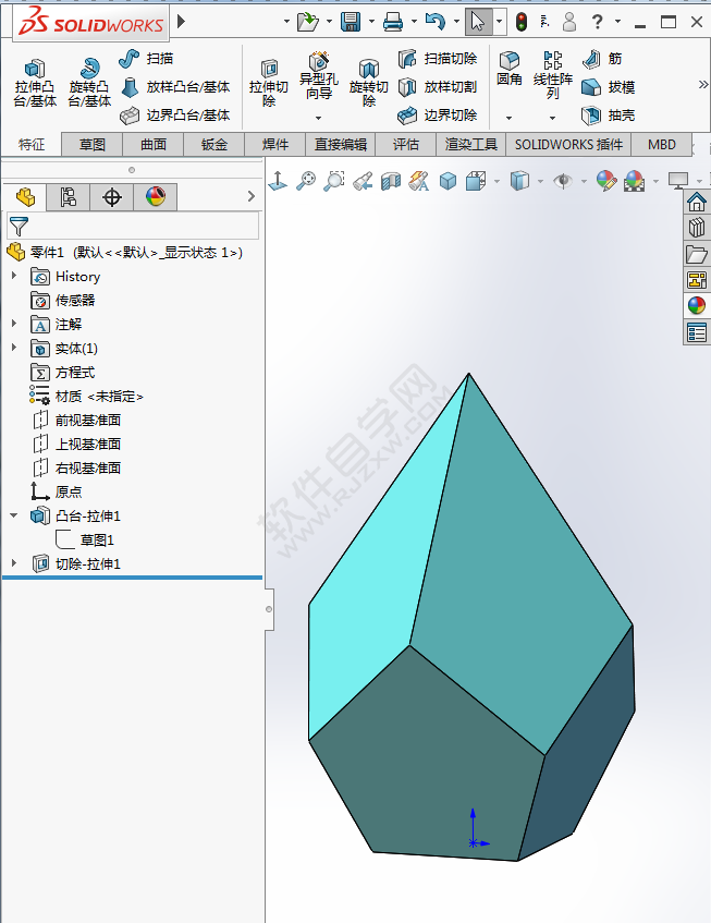 SolidWorks做一個(gè)簡單的拉伸、切除練習(xí)