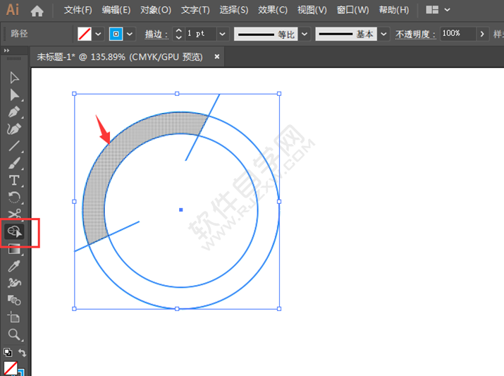 在AI中怎么把圓環分成兩半