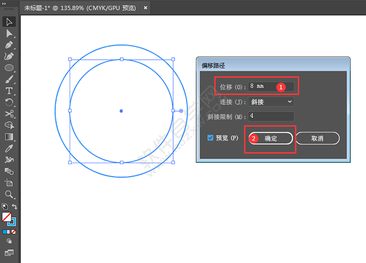 在AI中怎么把圓環分成兩半
