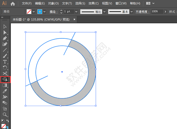 在AI中怎么把圓環分成兩半