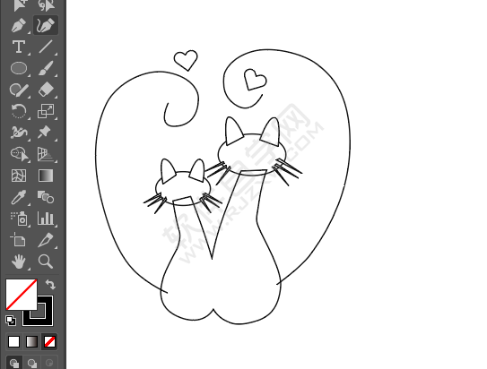 ai繪制兩個小貓示愛剪影圖案