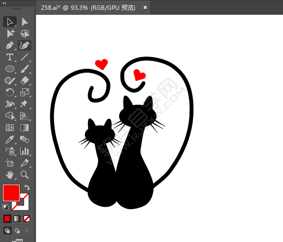 ai繪制兩個小貓示愛剪影圖案