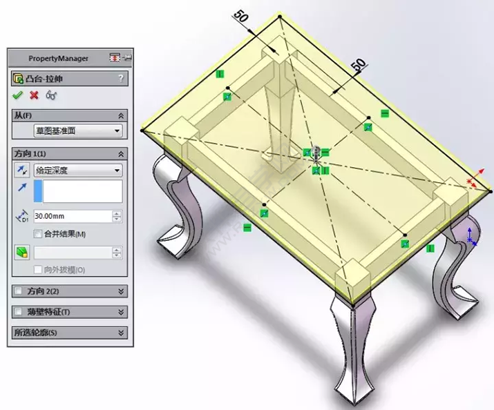 solidWorks建模練習(xí)拉伸切除一張桌子