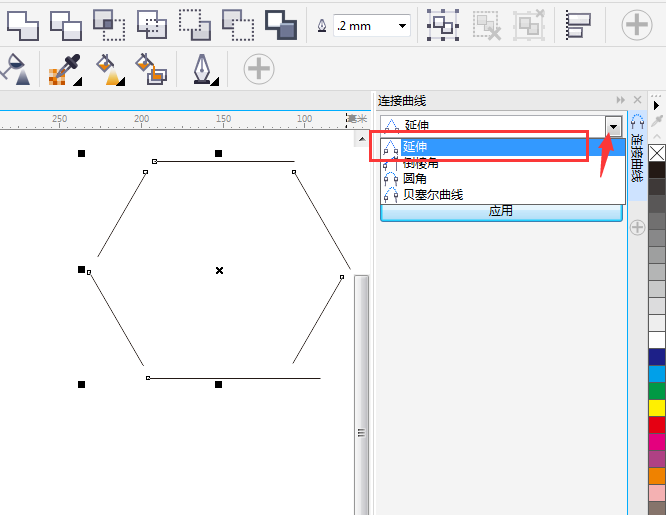 cdr怎么延伸連接曲線六邊形