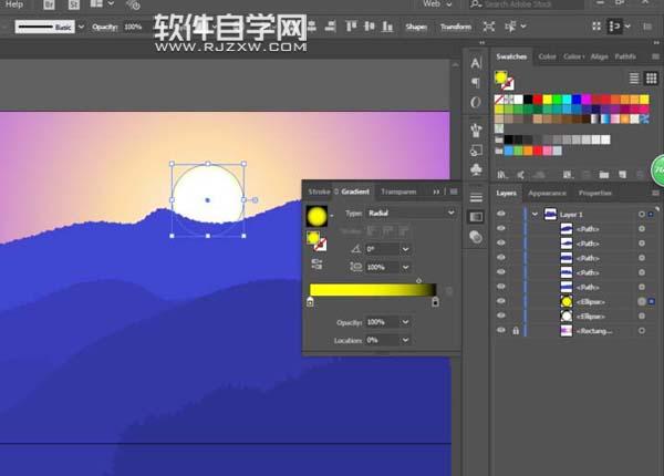 AI怎么設計夕陽西下的插畫