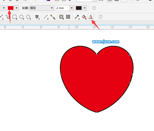 利用CDR節點對齊繪制對稱的心形圖