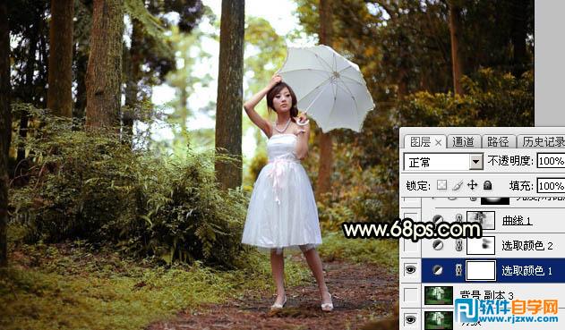 PS怎么給樹林模特調些較暗的晨曦陽光