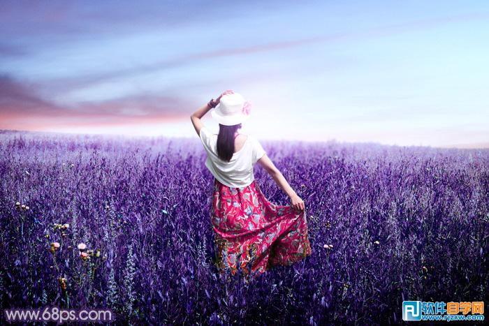 PS給草原上的女友調(diào)成魔幻的藍(lán)紫色