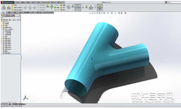 SolidWorks兩管之間的曲面連接