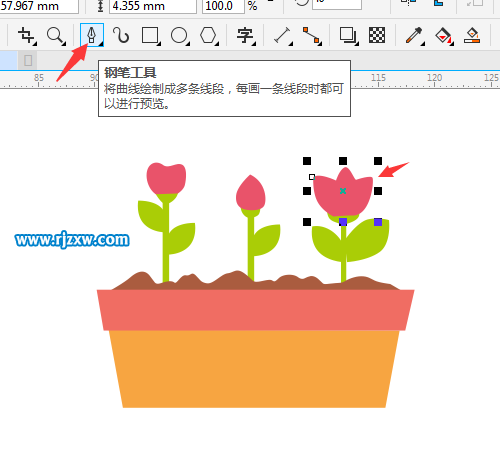 使用CDR鋼筆工具繪制花盆與花朵