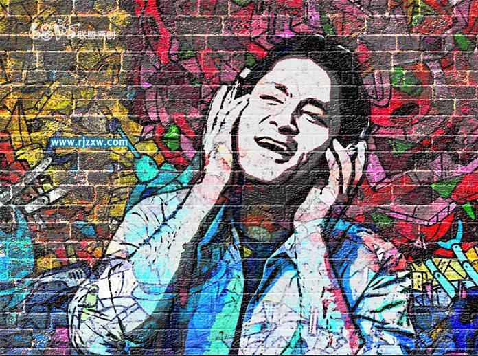 PS設計人物照片涂鴉墻效果