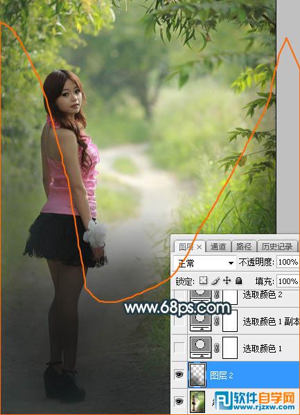 PS軟件給人物加上深秋暗青色