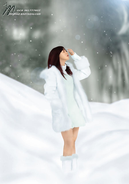 PS手繪雪景美女