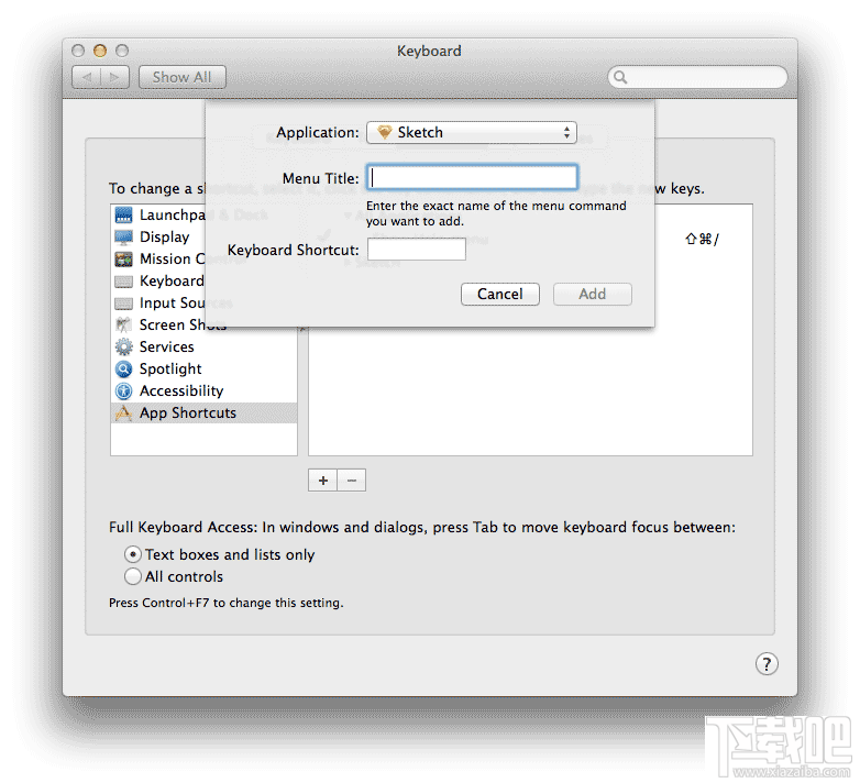 OS X 自定義應用快捷鍵和Sketch自定義快捷鍵的方法分享