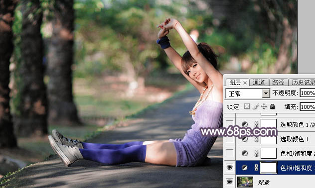 PS給小路上美女增加柔美中性紅灰色