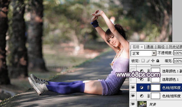 PS給小路上美女增加柔美中性紅灰色